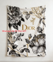 Dior Vintage Sketch Peony & Gold Leaf Art Flannel Throw Blanket Sofa Cover Blanket D411